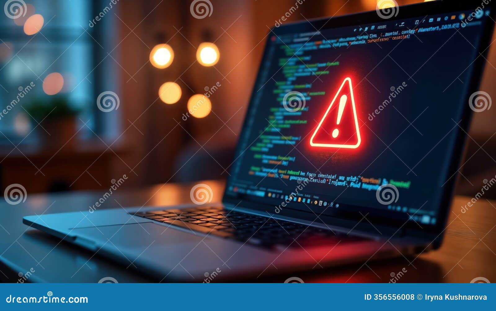 Warning alert glowing on a dark laptop screen